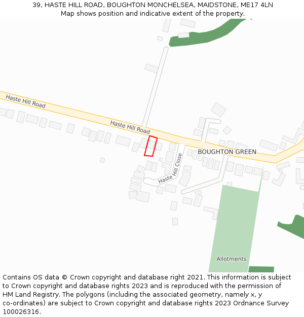 39, HASTE HILL ROAD, BOUGHTON MONCHELSEA, MAIDSTONE, ME17 4LN: Location map and indicative extent of plot