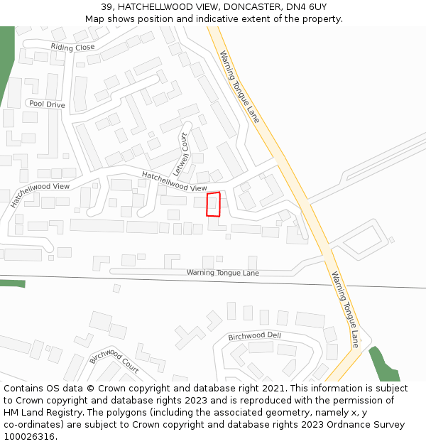 39, HATCHELLWOOD VIEW, DONCASTER, DN4 6UY: Location map and indicative extent of plot