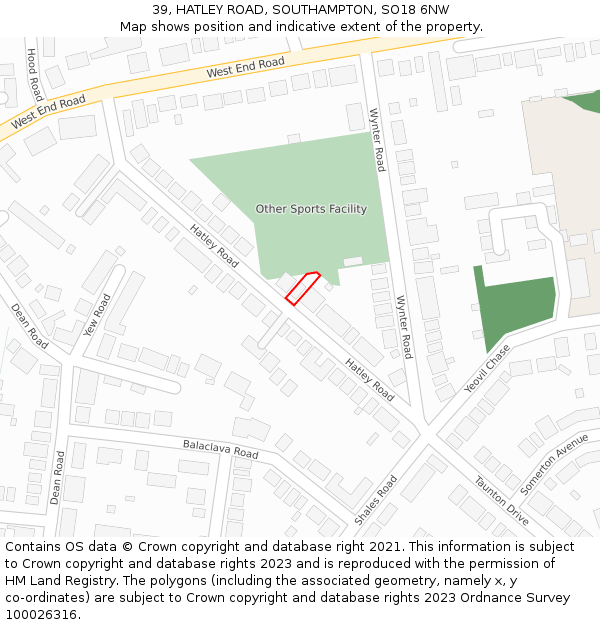 39, HATLEY ROAD, SOUTHAMPTON, SO18 6NW: Location map and indicative extent of plot