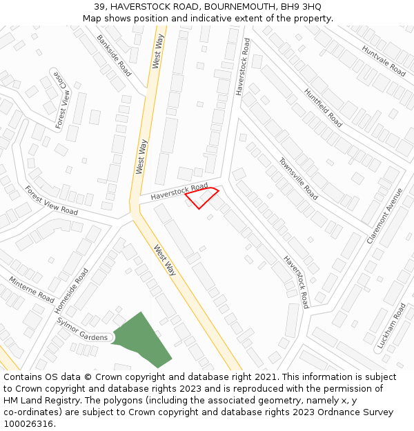 39, HAVERSTOCK ROAD, BOURNEMOUTH, BH9 3HQ: Location map and indicative extent of plot