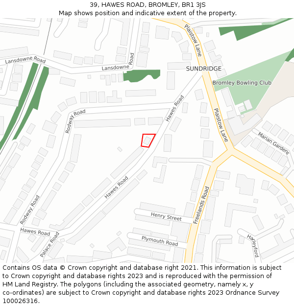 39, HAWES ROAD, BROMLEY, BR1 3JS: Location map and indicative extent of plot