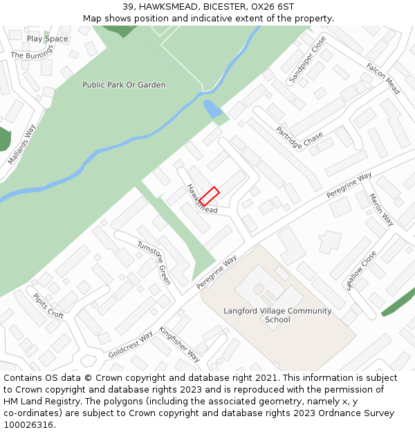 39, HAWKSMEAD, BICESTER, OX26 6ST: Location map and indicative extent of plot