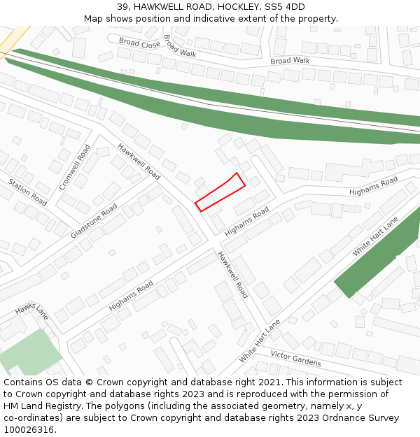 39, HAWKWELL ROAD, HOCKLEY, SS5 4DD: Location map and indicative extent of plot