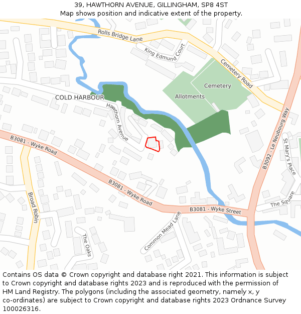 39, HAWTHORN AVENUE, GILLINGHAM, SP8 4ST: Location map and indicative extent of plot