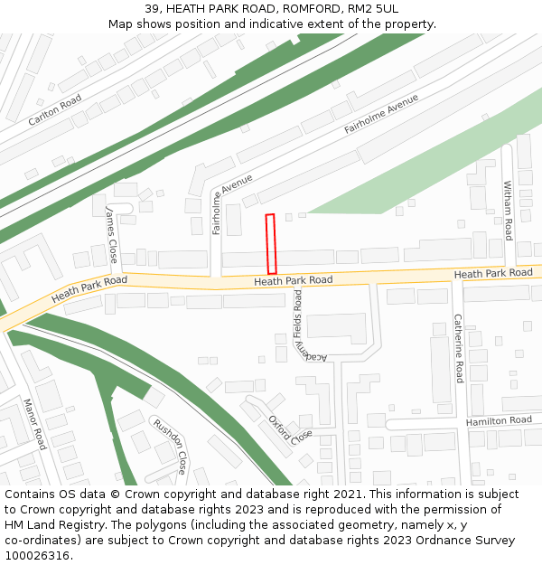 39, HEATH PARK ROAD, ROMFORD, RM2 5UL: Location map and indicative extent of plot