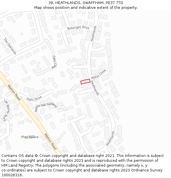39, HEATHLANDS, SWAFFHAM, PE37 7TG: Location map and indicative extent of plot