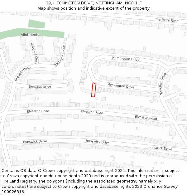 39, HECKINGTON DRIVE, NOTTINGHAM, NG8 1LF: Location map and indicative extent of plot