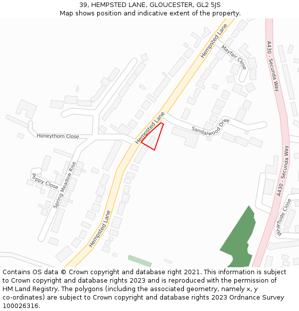 39, HEMPSTED LANE, GLOUCESTER, GL2 5JS: Location map and indicative extent of plot