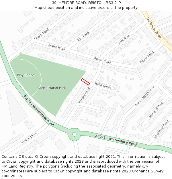 39, HENDRE ROAD, BRISTOL, BS3 2LP: Location map and indicative extent of plot