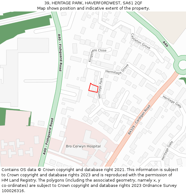 39, HERITAGE PARK, HAVERFORDWEST, SA61 2QF: Location map and indicative extent of plot