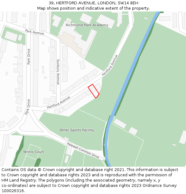 39, HERTFORD AVENUE, LONDON, SW14 8EH: Location map and indicative extent of plot