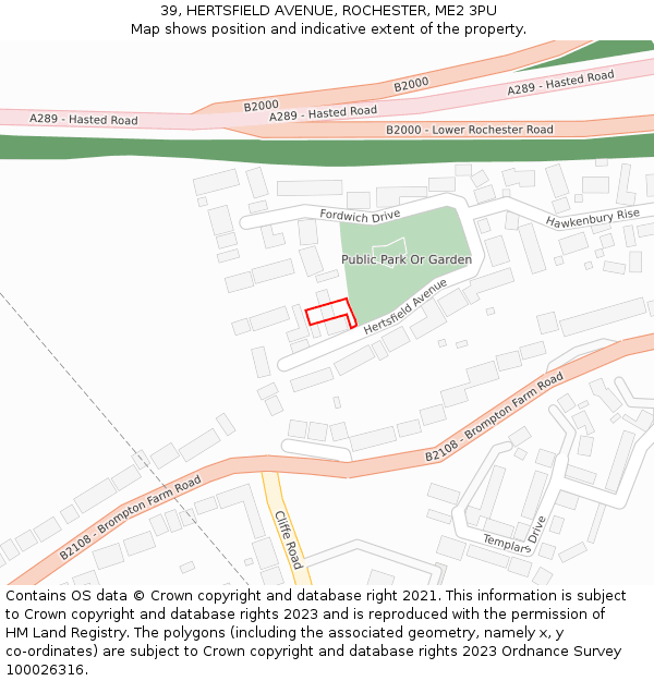 39, HERTSFIELD AVENUE, ROCHESTER, ME2 3PU: Location map and indicative extent of plot