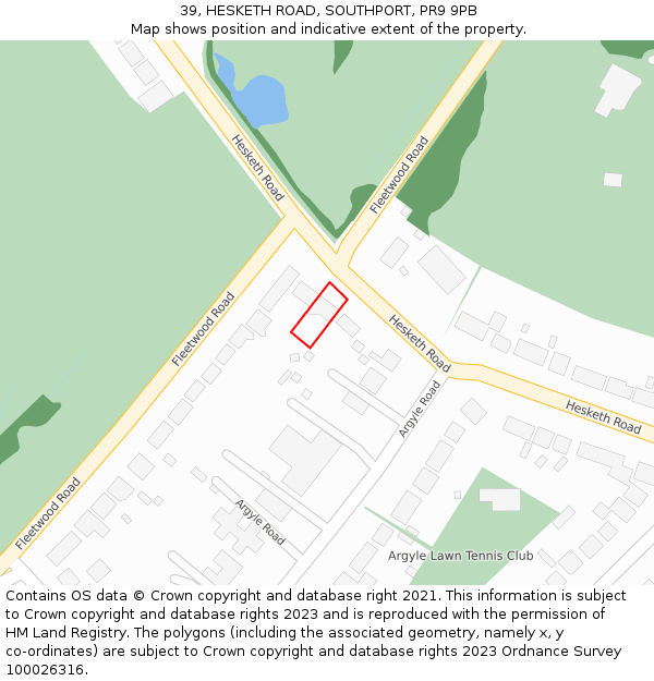 39, HESKETH ROAD, SOUTHPORT, PR9 9PB: Location map and indicative extent of plot