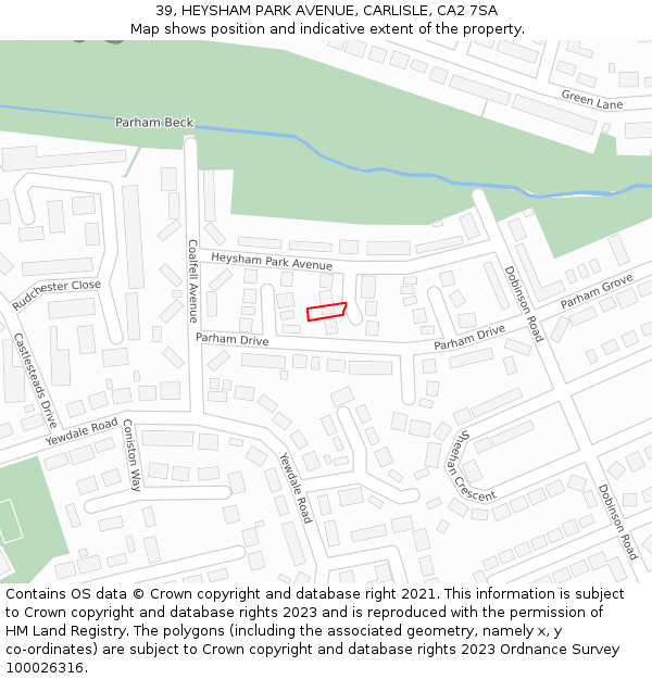 39, HEYSHAM PARK AVENUE, CARLISLE, CA2 7SA: Location map and indicative extent of plot