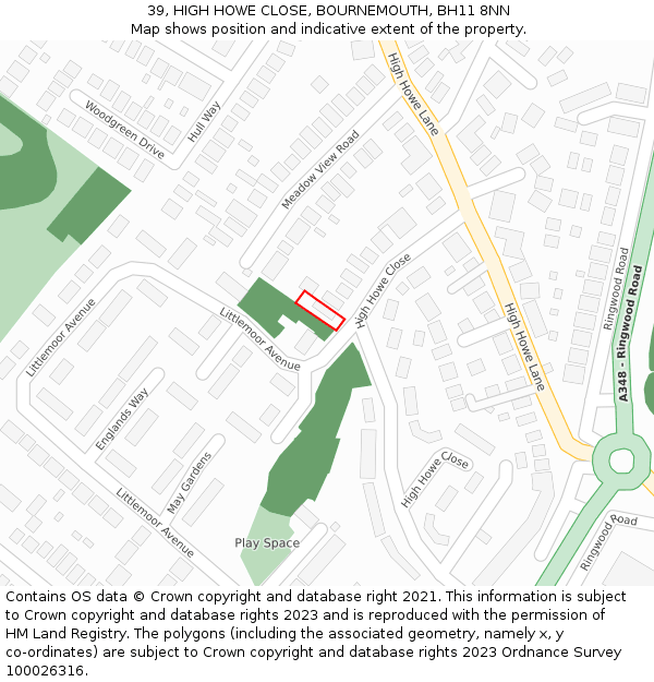 39, HIGH HOWE CLOSE, BOURNEMOUTH, BH11 8NN: Location map and indicative extent of plot