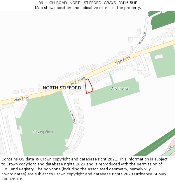 39, HIGH ROAD, NORTH STIFFORD, GRAYS, RM16 5UF: Location map and indicative extent of plot