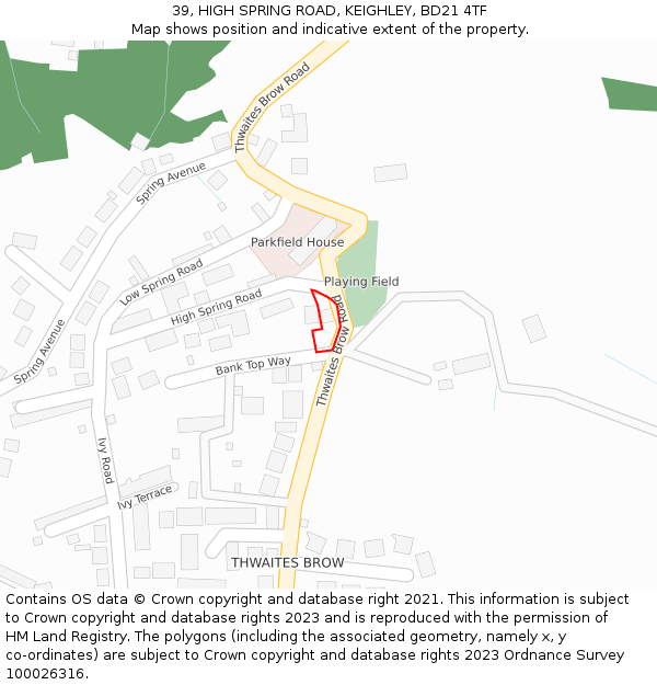 39, HIGH SPRING ROAD, KEIGHLEY, BD21 4TF: Location map and indicative extent of plot