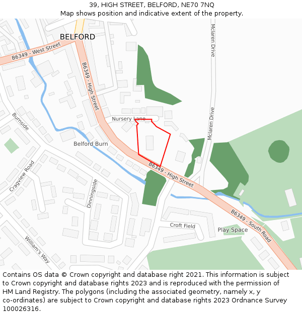 39, HIGH STREET, BELFORD, NE70 7NQ: Location map and indicative extent of plot