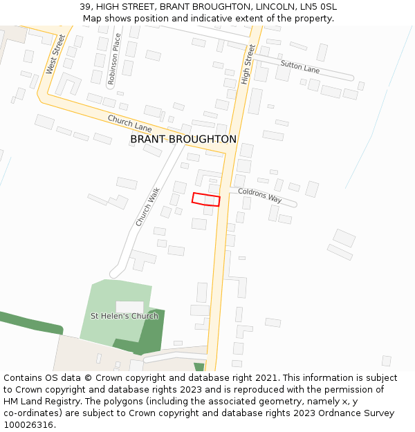39, HIGH STREET, BRANT BROUGHTON, LINCOLN, LN5 0SL: Location map and indicative extent of plot