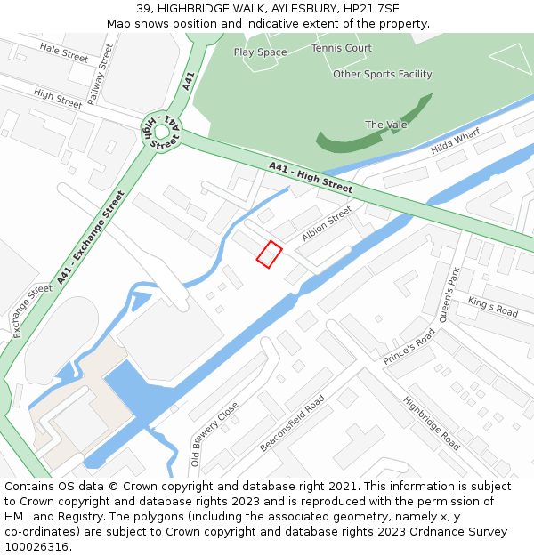 39, HIGHBRIDGE WALK, AYLESBURY, HP21 7SE: Location map and indicative extent of plot