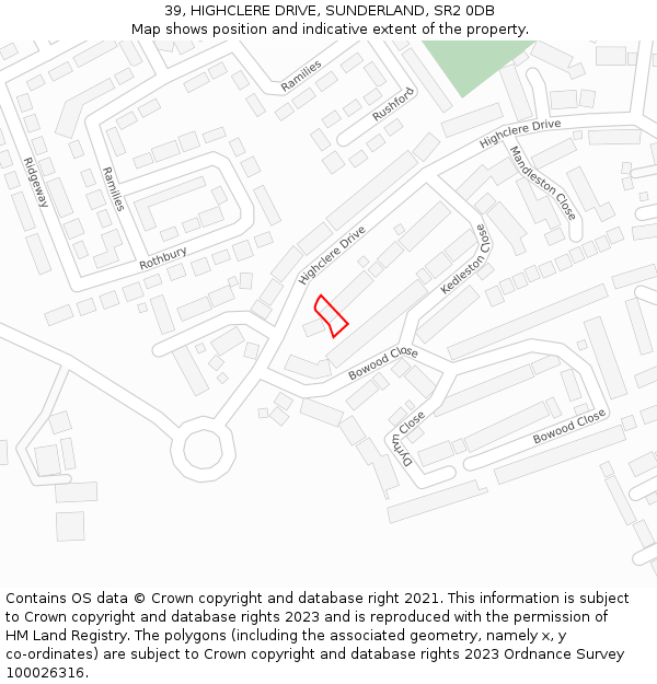 39, HIGHCLERE DRIVE, SUNDERLAND, SR2 0DB: Location map and indicative extent of plot