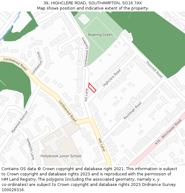 39, HIGHCLERE ROAD, SOUTHAMPTON, SO16 7AX: Location map and indicative extent of plot