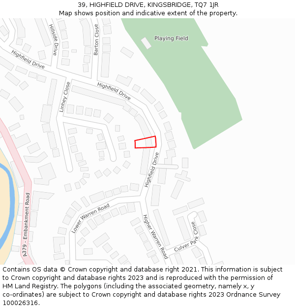 39, HIGHFIELD DRIVE, KINGSBRIDGE, TQ7 1JR: Location map and indicative extent of plot