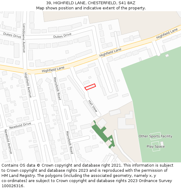 39, HIGHFIELD LANE, CHESTERFIELD, S41 8AZ: Location map and indicative extent of plot