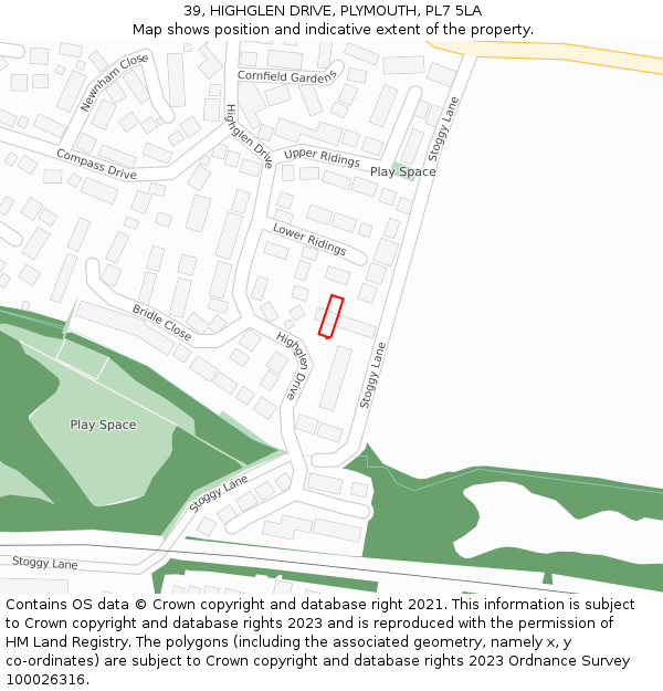 39, HIGHGLEN DRIVE, PLYMOUTH, PL7 5LA: Location map and indicative extent of plot