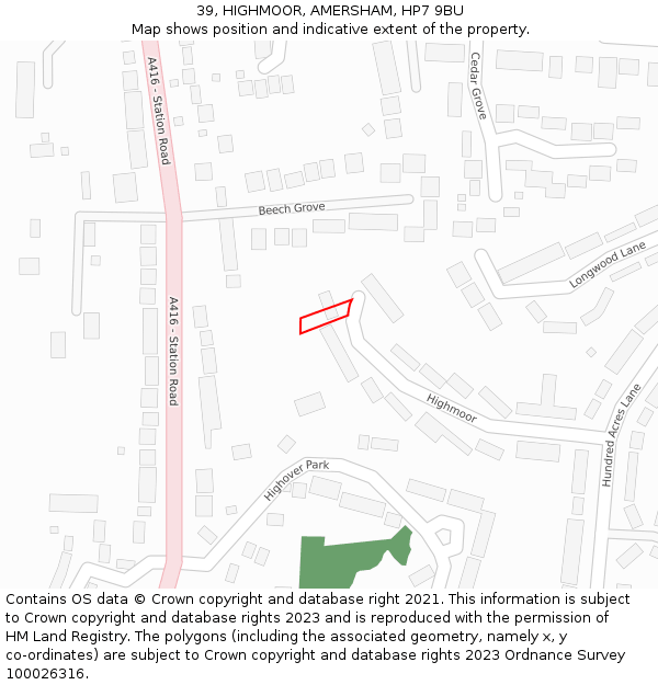 39, HIGHMOOR, AMERSHAM, HP7 9BU: Location map and indicative extent of plot