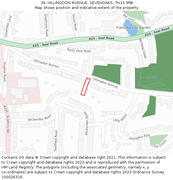 39, HILLINGDON AVENUE, SEVENOAKS, TN13 3RB: Location map and indicative extent of plot