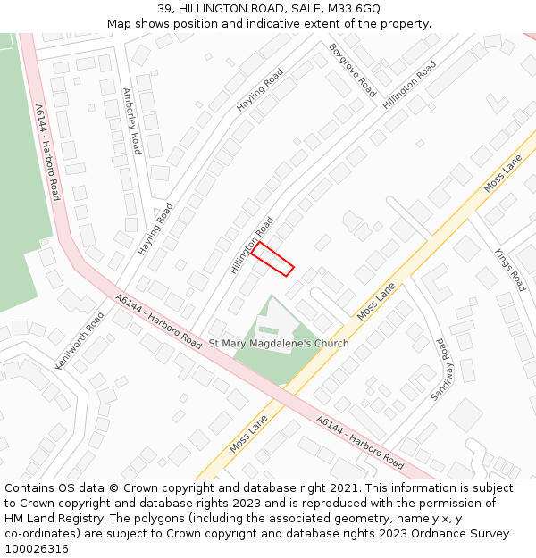 39, HILLINGTON ROAD, SALE, M33 6GQ: Location map and indicative extent of plot