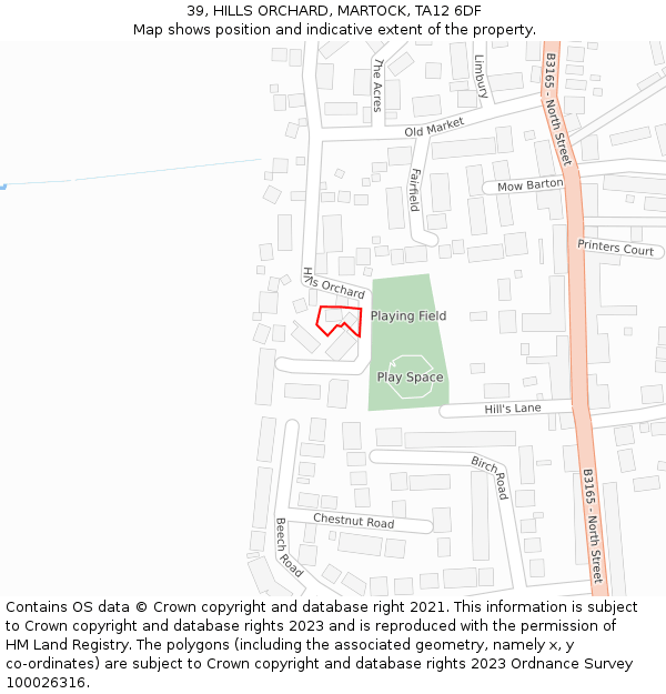 39, HILLS ORCHARD, MARTOCK, TA12 6DF: Location map and indicative extent of plot