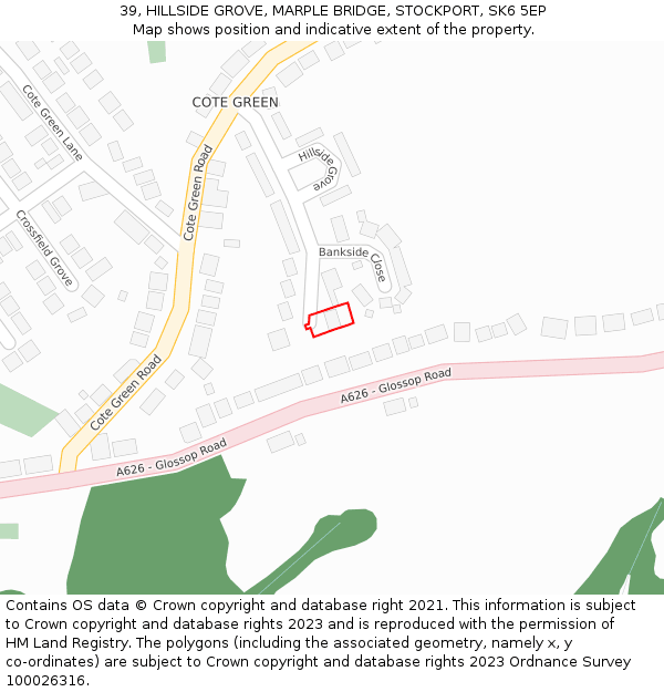 39, HILLSIDE GROVE, MARPLE BRIDGE, STOCKPORT, SK6 5EP: Location map and indicative extent of plot
