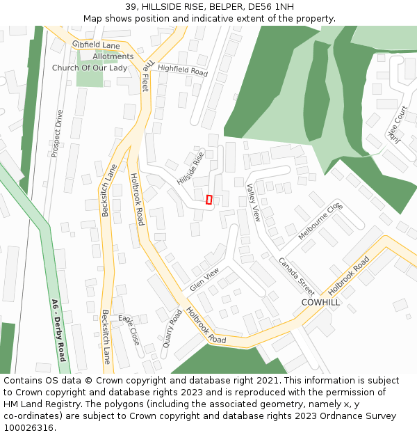 39, HILLSIDE RISE, BELPER, DE56 1NH: Location map and indicative extent of plot