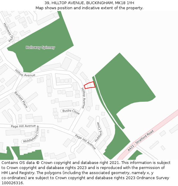39, HILLTOP AVENUE, BUCKINGHAM, MK18 1YH: Location map and indicative extent of plot
