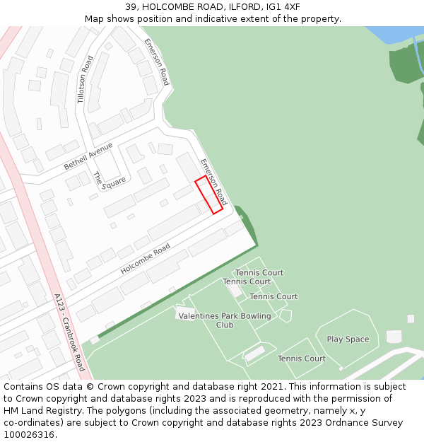 39, HOLCOMBE ROAD, ILFORD, IG1 4XF: Location map and indicative extent of plot