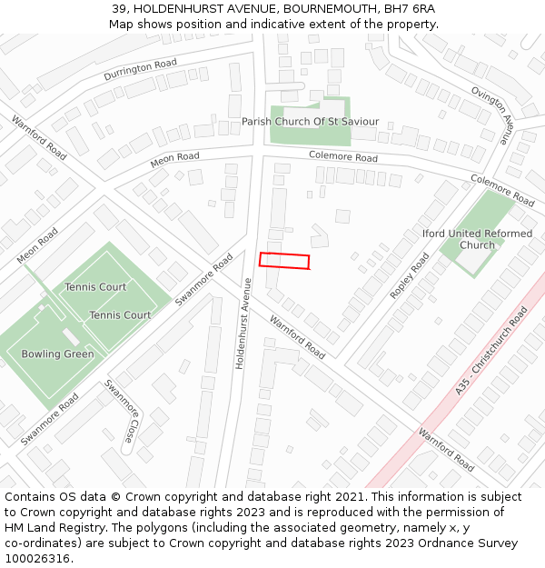 39, HOLDENHURST AVENUE, BOURNEMOUTH, BH7 6RA: Location map and indicative extent of plot