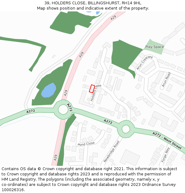 39, HOLDERS CLOSE, BILLINGSHURST, RH14 9HL: Location map and indicative extent of plot