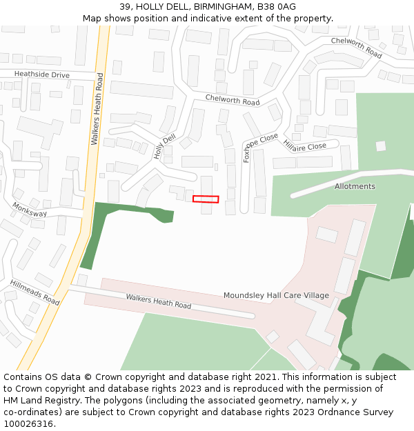 39, HOLLY DELL, BIRMINGHAM, B38 0AG: Location map and indicative extent of plot