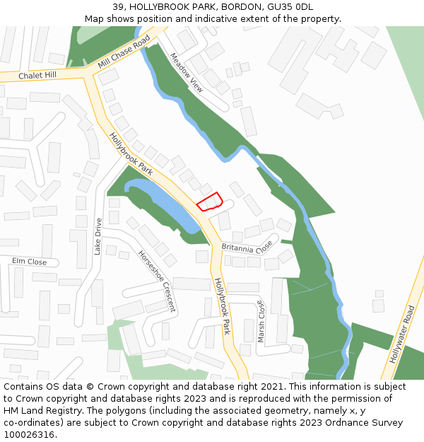 39, HOLLYBROOK PARK, BORDON, GU35 0DL: Location map and indicative extent of plot