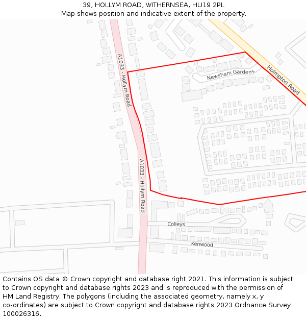 39, HOLLYM ROAD, WITHERNSEA, HU19 2PL: Location map and indicative extent of plot