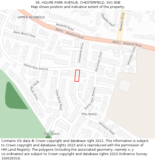 39, HOLME PARK AVENUE, CHESTERFIELD, S41 8XB: Location map and indicative extent of plot