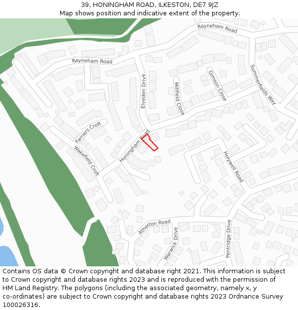 39, HONINGHAM ROAD, ILKESTON, DE7 9JZ: Location map and indicative extent of plot