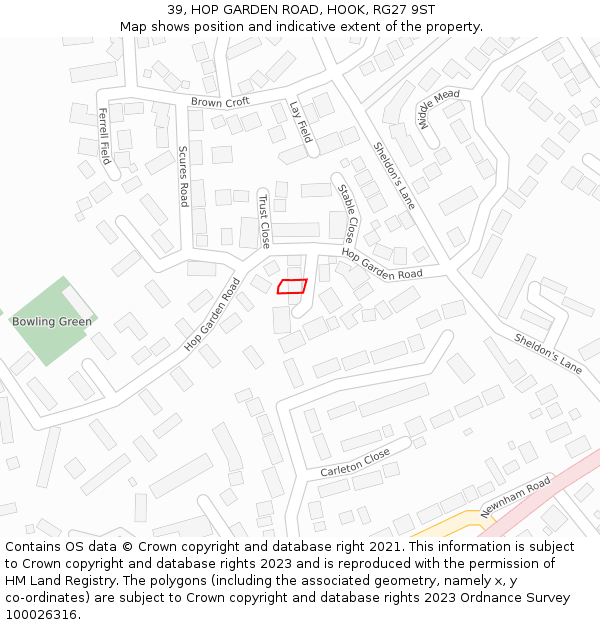 39, HOP GARDEN ROAD, HOOK, RG27 9ST: Location map and indicative extent of plot