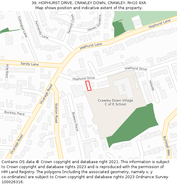 39, HOPHURST DRIVE, CRAWLEY DOWN, CRAWLEY, RH10 4XA: Location map and indicative extent of plot