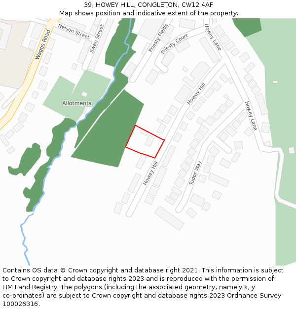 39, HOWEY HILL, CONGLETON, CW12 4AF: Location map and indicative extent of plot