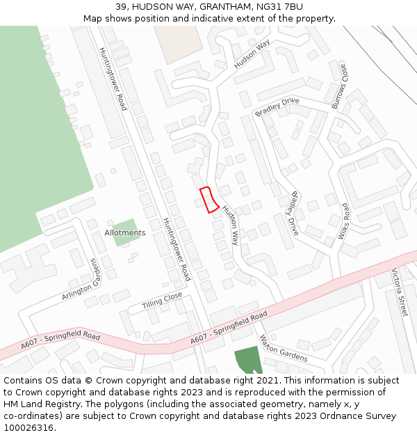 39, HUDSON WAY, GRANTHAM, NG31 7BU: Location map and indicative extent of plot