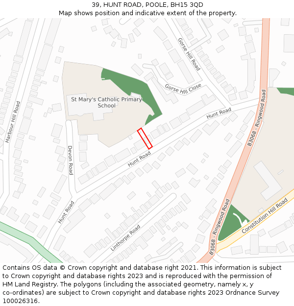 39, HUNT ROAD, POOLE, BH15 3QD: Location map and indicative extent of plot