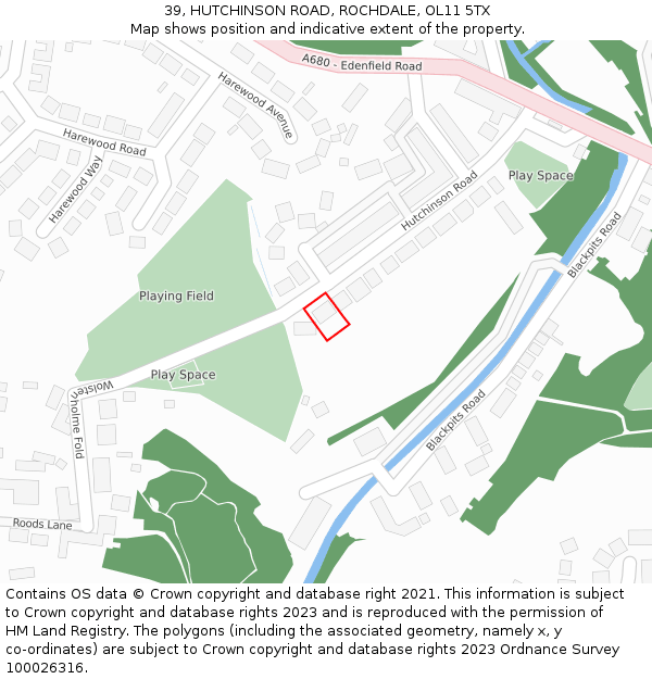 39, HUTCHINSON ROAD, ROCHDALE, OL11 5TX: Location map and indicative extent of plot